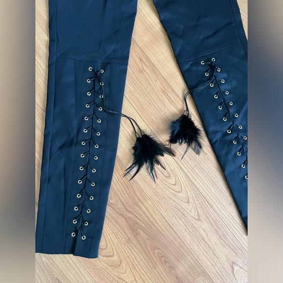 Black Lace-up Feather Tie Pants Sz 40 - Picture 3 of 7